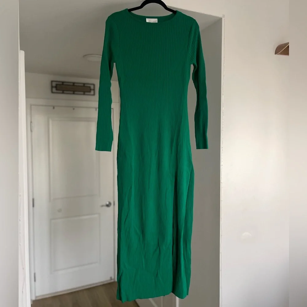 Line & Dot Jules Ribbed Long Sleeve Dress in Green size M - Picture 1 of 6